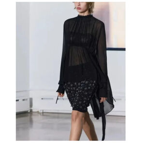 Women's ZARA Black Silver Sequin Mini Skirt XS